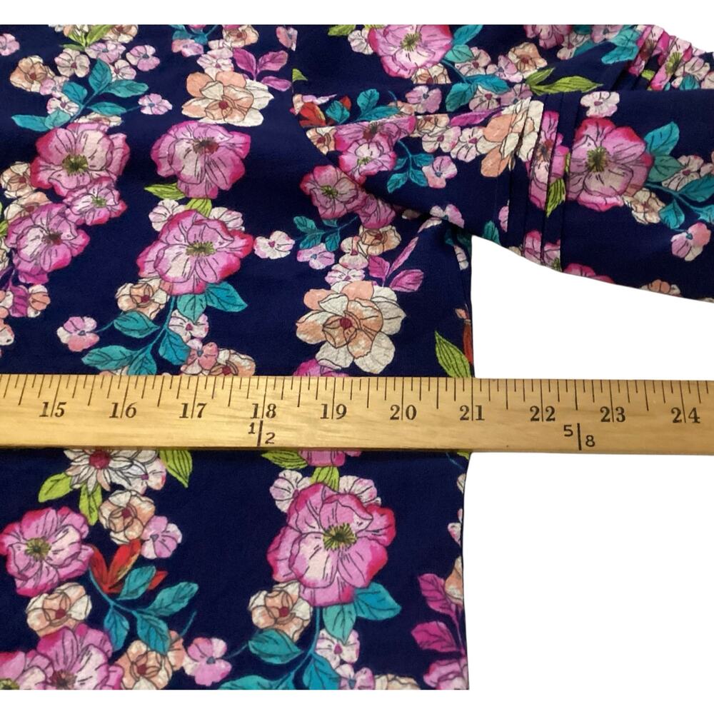 Neiman Marcus Floral Peplum Blouse Long Sleeve Navy L - Picture 5 of 6
